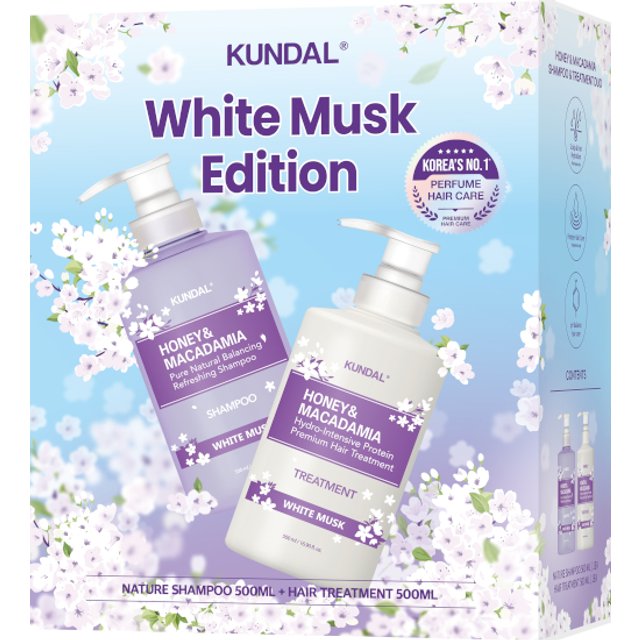 KUNDAL - Honey & Macadamia Set - Shampoo & Treatment - 500ml+500ml - White Musk