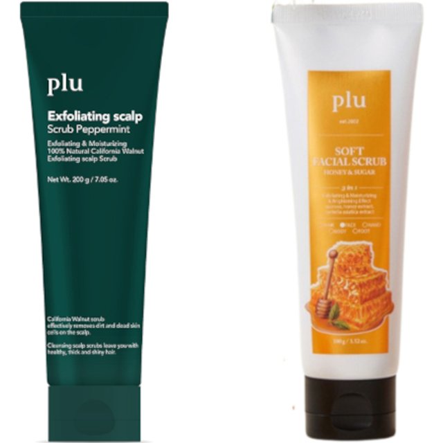 plu - Exfoliating Scalp Scrub Peppermint - 200g (1ea) & Soft Facial Scrub Honey & Sugar - 100g (1ea) Set
