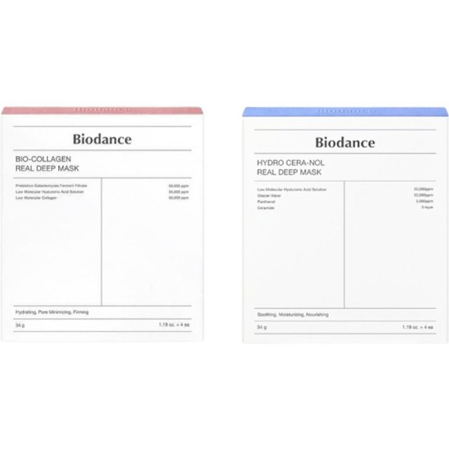 Biodance - Bio-Collagen Real Deep Mask - 4szt. & Hydro Cera-Nol Real Deep Mask - 4szt. Set