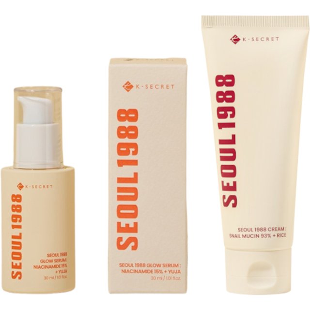 KSECRET - SEOUL 1988 Glow Serum : Niacinamide 15% + Yuja - 30ml (1szt.) X Cream : Snail Mucin 93% + Rice - 100ml(1szt.) Set