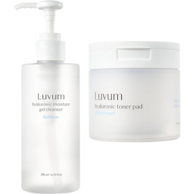 LUVUM - Bamboo Hyaluronic Moisture Gel Cleanser - 200ml + Witch Hazel Hyaluronic Toner Pad - 130ml/ 60szt. Set