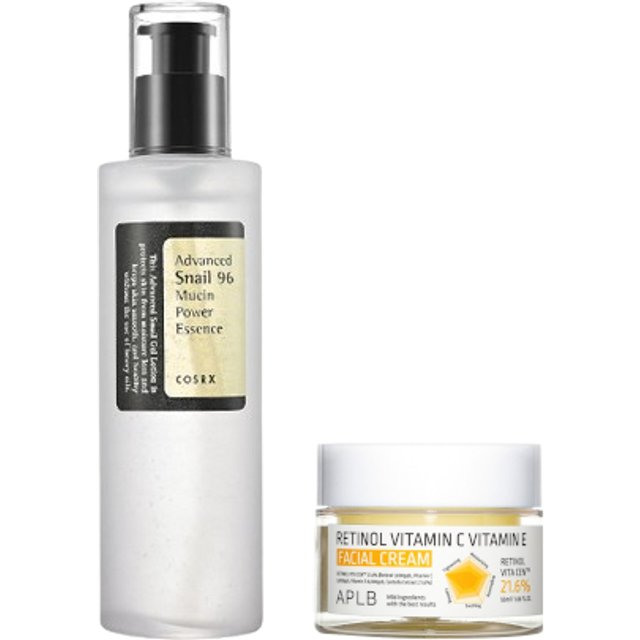 COSRX - Advanced Snail 96 Mucin Power Essence 100ml + APLB - Retinol Vitamin C Vitamin E Facial Cream - 55ml Set