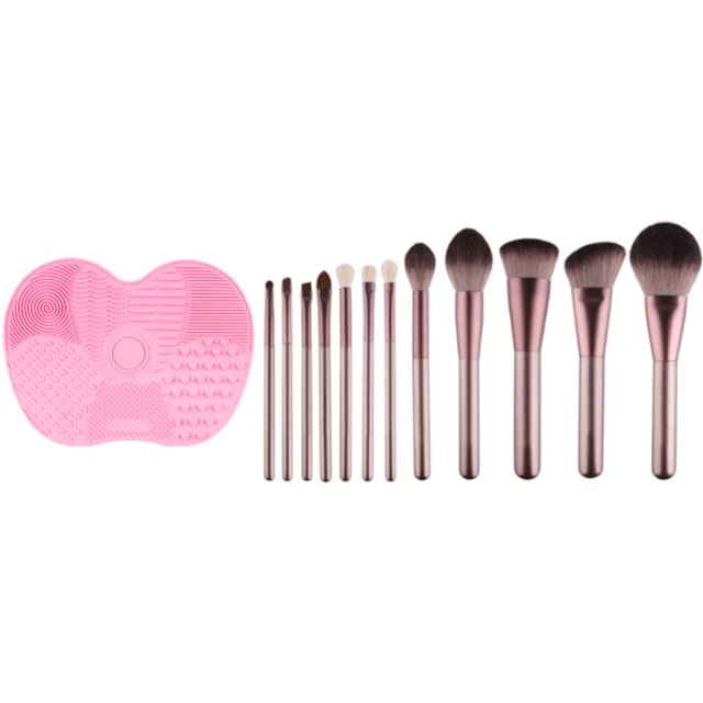 MissLady - Silicone Makeup Brush Cleaner - 1szt. (15.5cm X 11.5cm) - Pink X MissLady - Set Of 12 Make Up Brushes -...