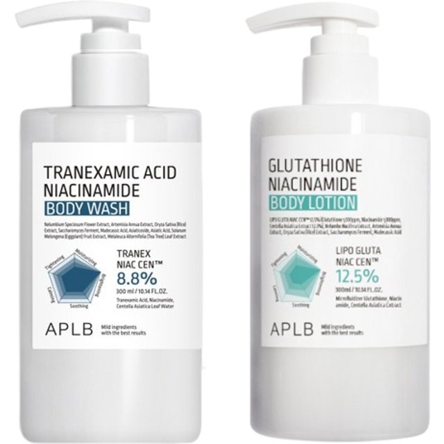 APLB - Glutathione Niacinamide Body Lotion - 300ml (1ea) & Tranexamic Acid Niacinamide Body Wash - 300ml (1ea) Set