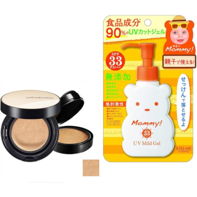 ISEHAN - Kiss Me Mommy UV Mild Gel SPF33 PA+++ - 100ml X Jung Saem Mool - Essential Skin Nuder Cushion - 14g+14g - Medium