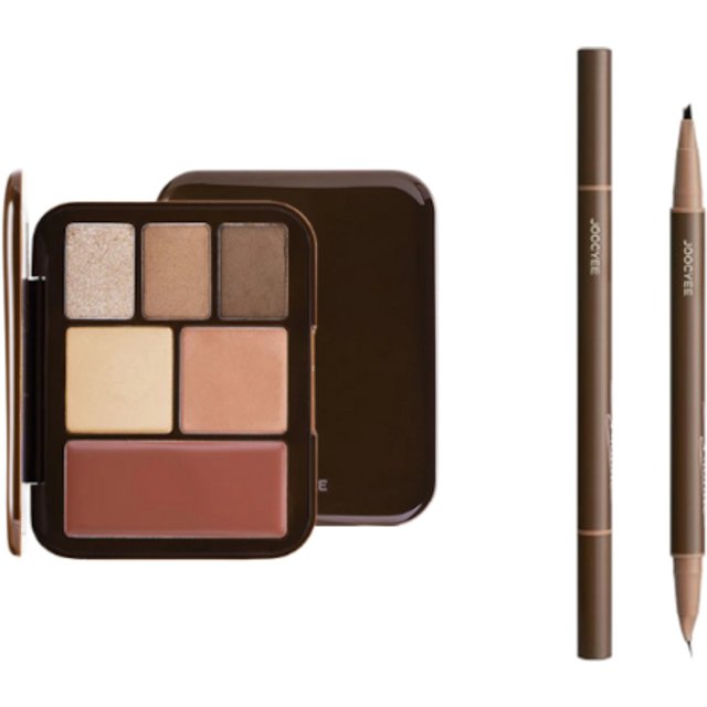Joocyee - Lookbook Multi Palette - 13.5g - 01 Monday Coffee (1ea) & Double Headed Eyebrow Pencil - 0.4ml+0.4ml - 03 Brown...