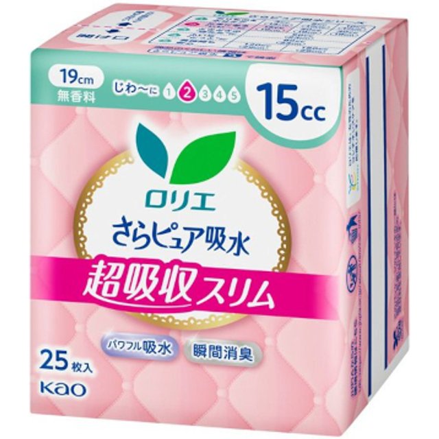 Kao - Laurier Sara Pure Absorption Super Absorbent Slim Panty Liners 15cc 19cm - 25pcs - Fragrance Free