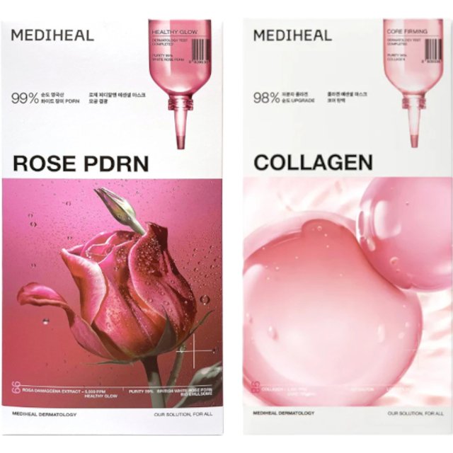 Mediheal - Rose PDRN Essential Mask - 10pcs & Collagen Essential Mask - 10pcs Set