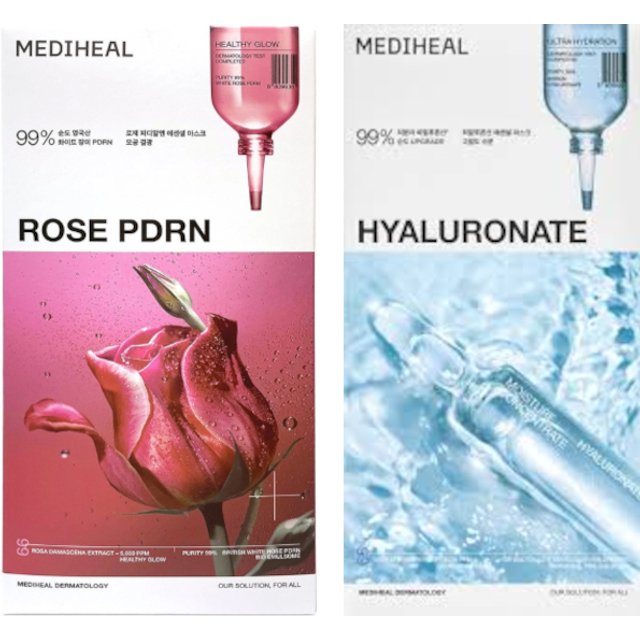 Mediheal - Rose PDRN Essential Mask - 10pcs & Hyaluronate Essential Mask Sheet - 10pcs Set