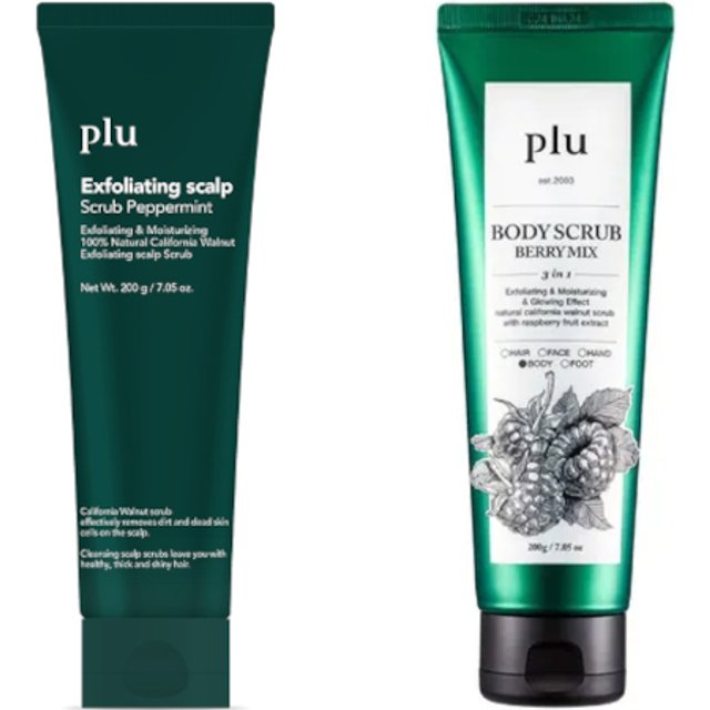 plu - Exfoliating Scalp Scrub Peppermint - 200g (1ea) & Body Scrub - 200g - Berry Mix (1ea) Set