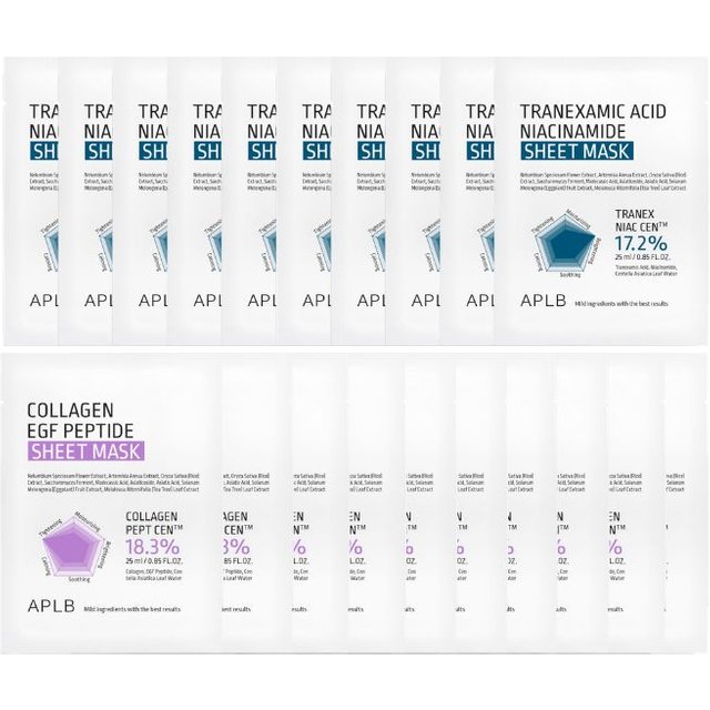 APLB - Tranexamic Acid Niacinamide Sheet Mask (10pcs) X Collagen EGF Peptide Sheet Mask (10pcs)