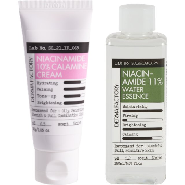 DERMA FACTORY - Niacinamide 10% Calamine Cream - 30ml (1ea) & 11% Water Essence - 150ml (1ea) Set