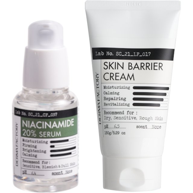 DERMA FACTORY - Niacinamide 20% Serum - 30ml (1ea) & Skin Barrier Cream - 150g (1ea) Set