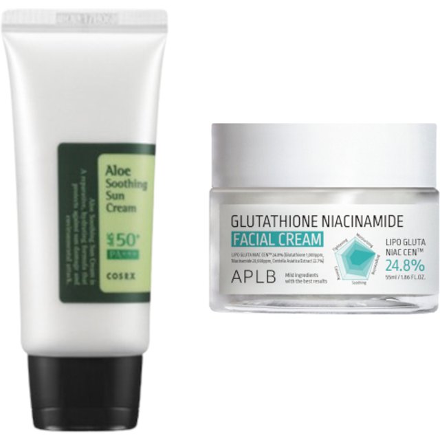 COSRX - Aloe Soothing Sun Cream SPF50+ PA+++ - 50ml + APLB - Glutathione Niacinamide Facial Cream - 55ml Set