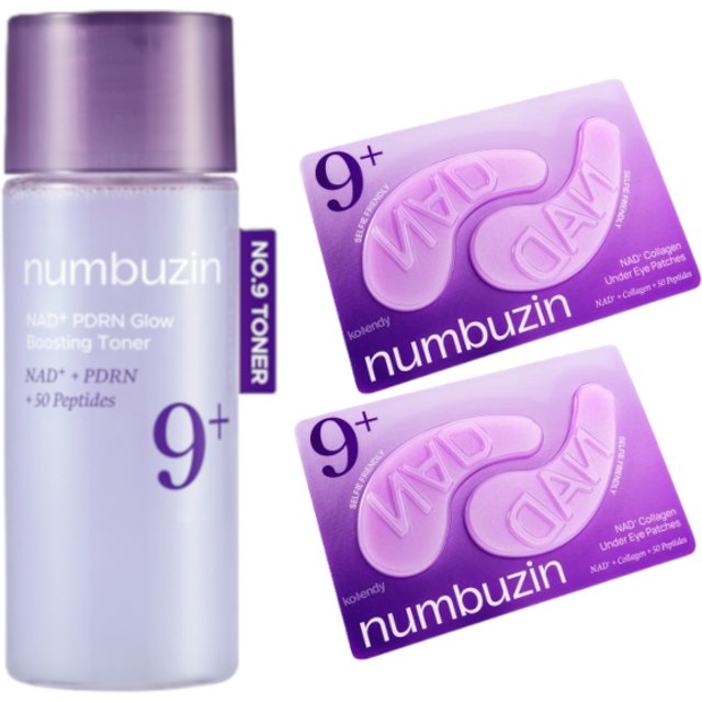 numbuzin - No.9 NAD+ PDRN Glow Boosting Toner - 30ml (1ea) & NAD+ Collagen Under Eye Patches - 2ea Set