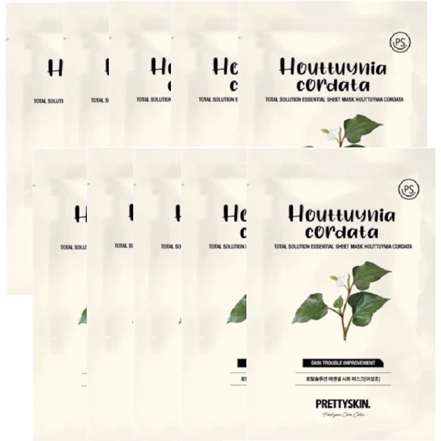 PRETTYSKIN - Total Solution Essential Sheet Mask - Huttuynia Cordata - 10pcs Set
