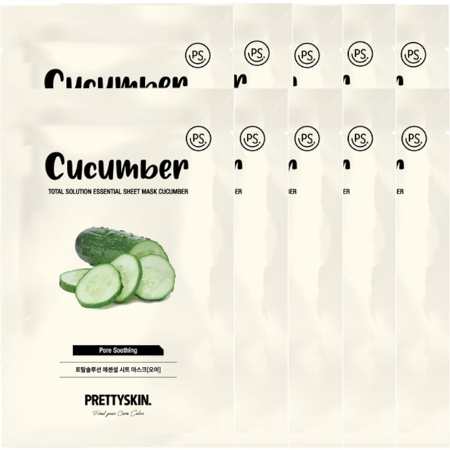 PRETTYSKIN - Total Solution Essential Sheet Mask - 1pc - Cucumber (10ea) Set
