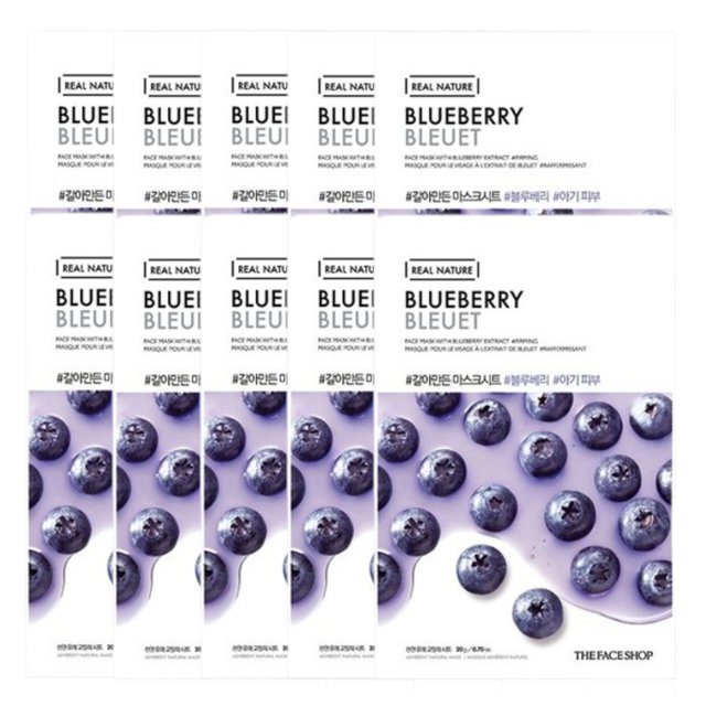 THE FACE SHOP - Real Nature Face Mask - Blueberry - 1pc (10ea) Set