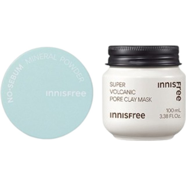 innisfree - No-Sebum Mineral Powder (New Version) - 5g (1ea) + Super Volcanic Pore Clay Mask - 100ml (1ea) Set