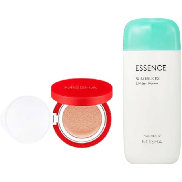 MISSHA - All Around Safe Block Essence Sun Milk EX - 70ml (SPF50+ PA+++) X MISSHA - Velvet Finish Cushion SPF50+ PA+++ - 15g - 21