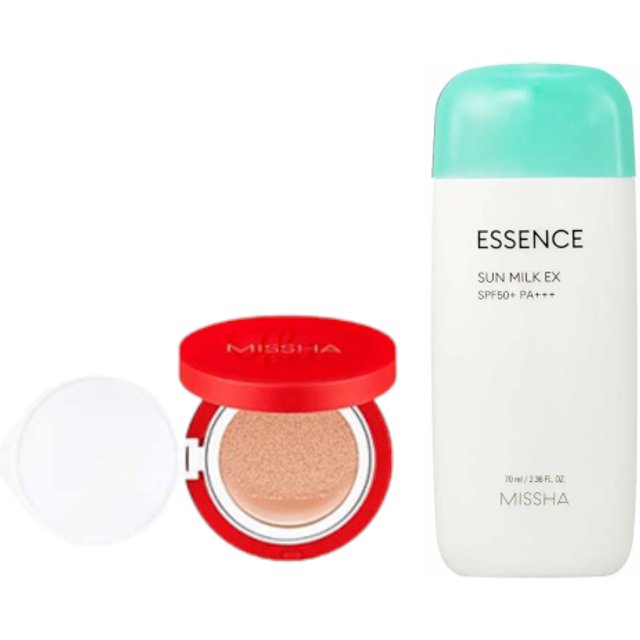 MISSHA - All Around Safe Block Essence Sun Milk EX - 70ml (SPF50+ PA+++) X MISSHA - Velvet Finish Cushion SPF50+ PA+++ - 15g - 23