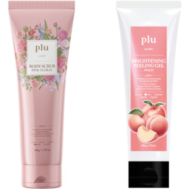 plu - Body Scrub Pink Floral - 200g (1ea) & Brightening Peeling Gel Peach (1ea) Set