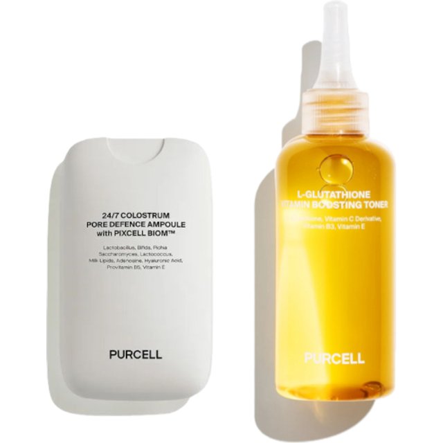 PURCELL - 24/7 Colostrum Pore Defence Ampoule with Pixcell Biom™ - 55ml (1ea) + L-Glutathione Vitamin Boosting Toner - 150ml...