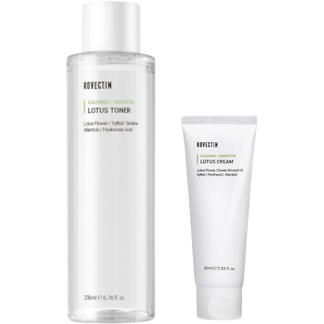 ROVECTIN - Clean Lotus Water Calming Toner - 200ml (1ea) + Calming Lotus Cream (New Version) - 60ml (1ea) Set