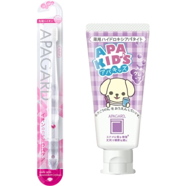 APAGARD - Apa-Kids Toothpaste Grape - 60g (1ea) + APAGARD - Crystal Toothbrush - 1pc - Random Color (1ea) Set