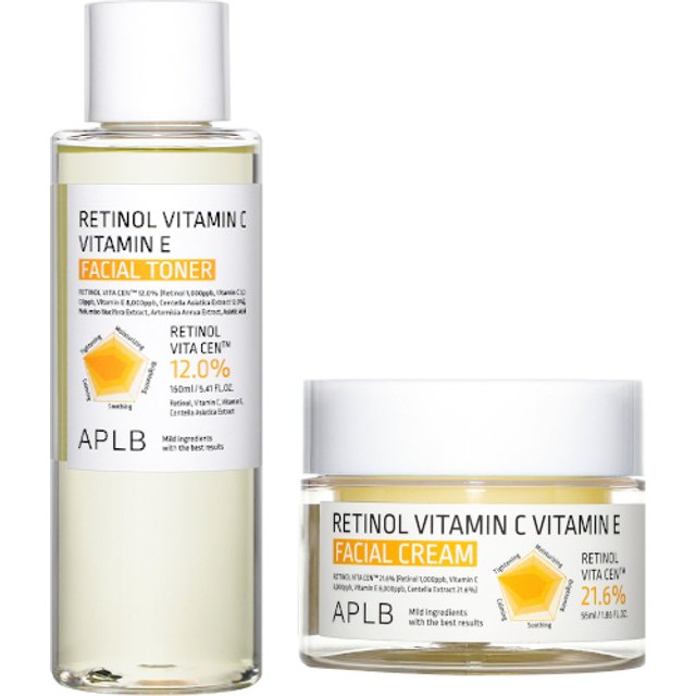 APLB - Retinol Vitamin C Vitamin E Facial Cream - 55ml (1ea) + Facial Toner - 160ml (1ea) Set