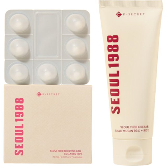 KSECRET - SEOUL 1988 Boosting Ball - 35mg x 7 (1ea) X Cream : Snail Mucin 93% + Rice - 100ml (1ea) Set