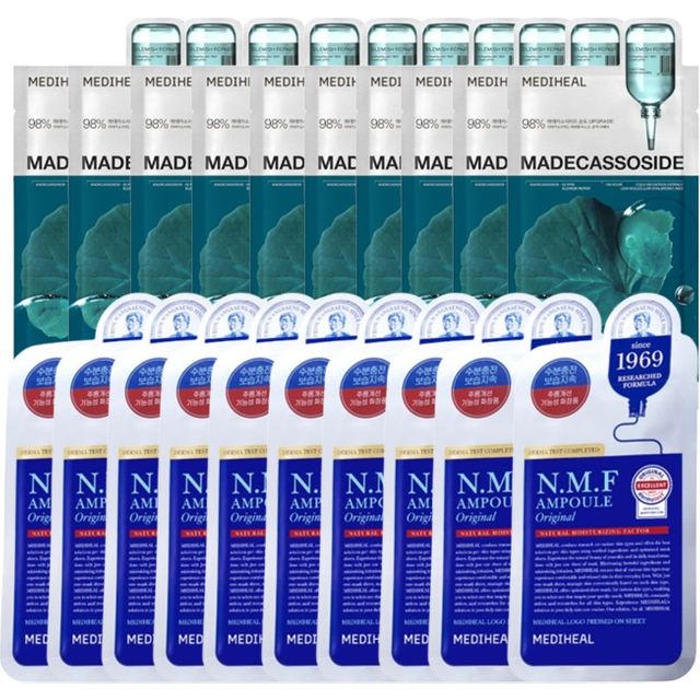Mediheal - The N.M.F Ampoule Mask (10pcs) x Madecassoside Essential Mask (10pcs) Set