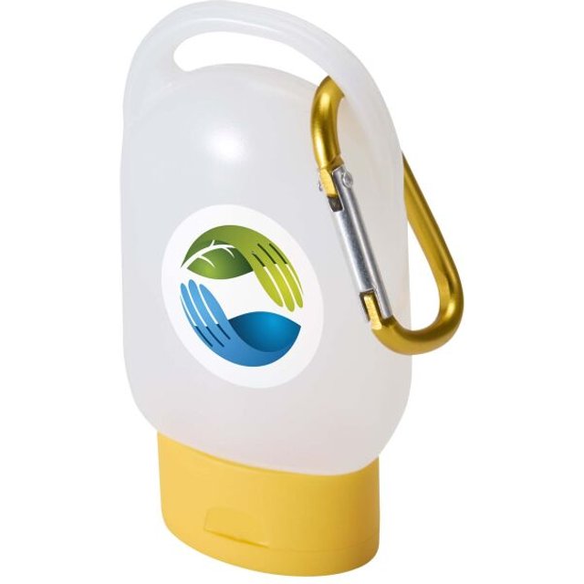Werbeartikel Seife Squeeky hand wash – gelb – mit 48h Express-Druck 30 ml mit Citrusduft duftende Naturseife für Firmen-Events
