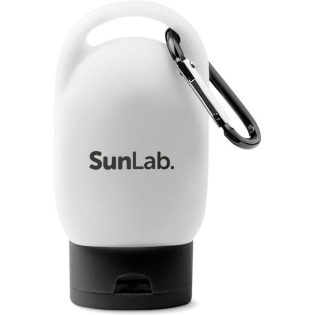 Werbeartikel Sonnencreme – schwarz – mit bedrucktem Etikett 30 ml LSF 25 für Outdoor-Events