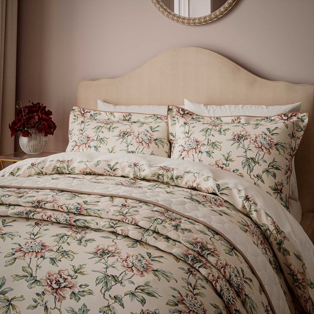 V&A Peony Blossom Single Duvet Cover SET, Blush & Jade