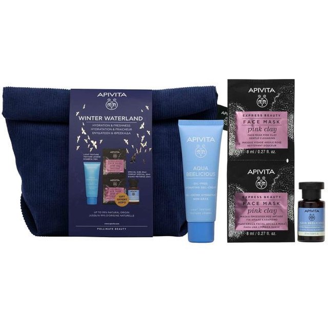 Apivita Aqua Beelicious Oil Free 40ml + Beelicious Tónico 20ml + Mascarilla Facial con Arcilla Rosa 2x8ml Pack