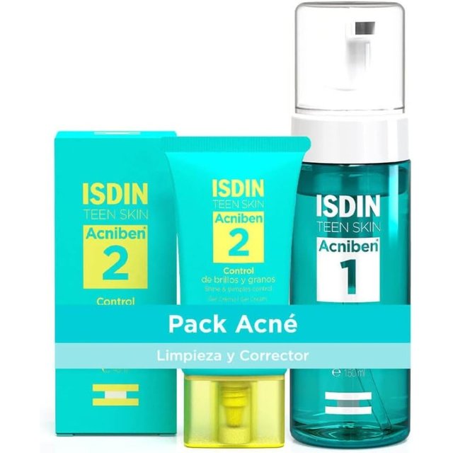 Isdin Acniben Pack Rutina Facial Limpiador Purificante 150ml + Gel Crema Control de Brillos y Granos 40ml