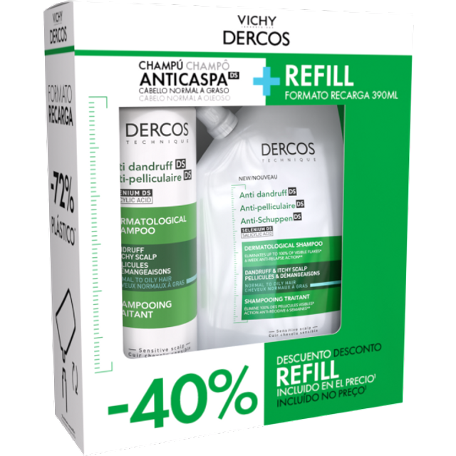 Dercos Anticaspa Champú Cabello Graso 390ml + 390ml Ecorefill Pack