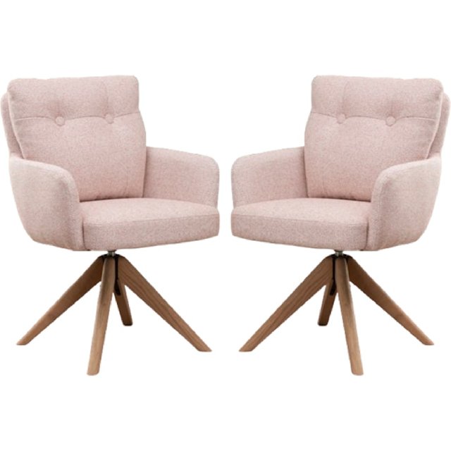 Petaluma Blush Pink Fabric Dining Chairs With Oak Legs In Pair