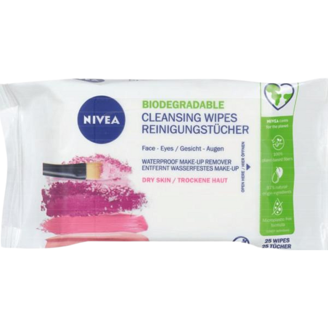Nivea Reinigungstücher Gesicht & Augen, für trockene Haut, biologisch abbaubar, 25 Stück