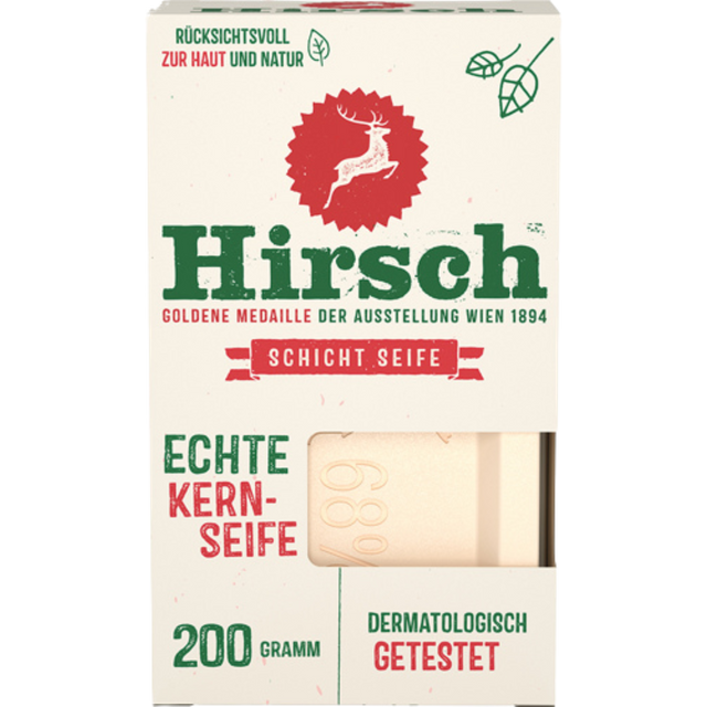 Hirsch Schicht Seife, echte Kernseife, dermatologisch getestet, 200g