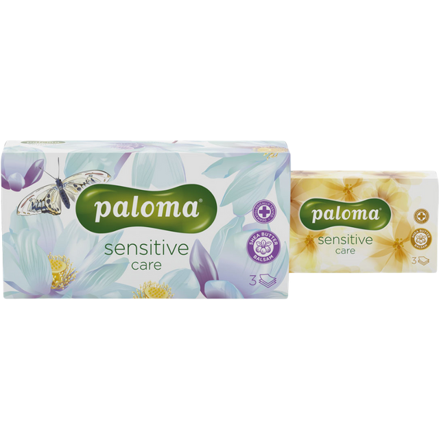 Paloma Kosmetiktücher-Box Sensitive Care Shea Butter Balsam, 3-lagig, Design wechselnd, 80 Stück Packung