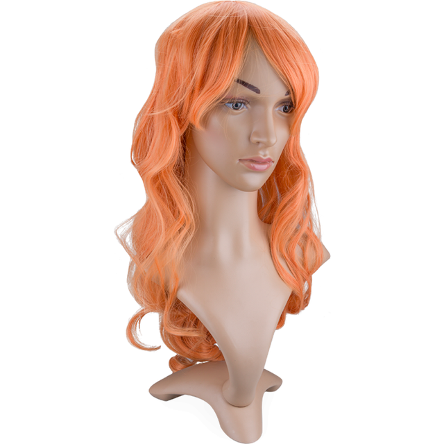 Perruque cheveux roux longs et ondulés avec frange