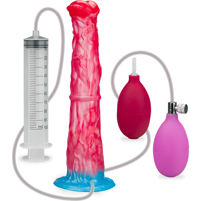 Gode godemichet cheval gonflable et éjaculateur 27,0cm gode vaginal ou anal homme ou femme - Rose et turquoise