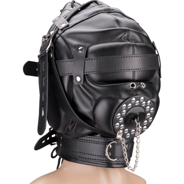 Cagoule BDSM de privation sensorielle avec bouchon amovible