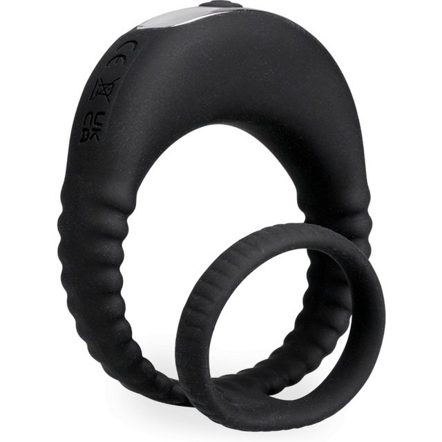 Double anneau vibrant en silicone Hop - Cockring penien pour homme et couple - Noir