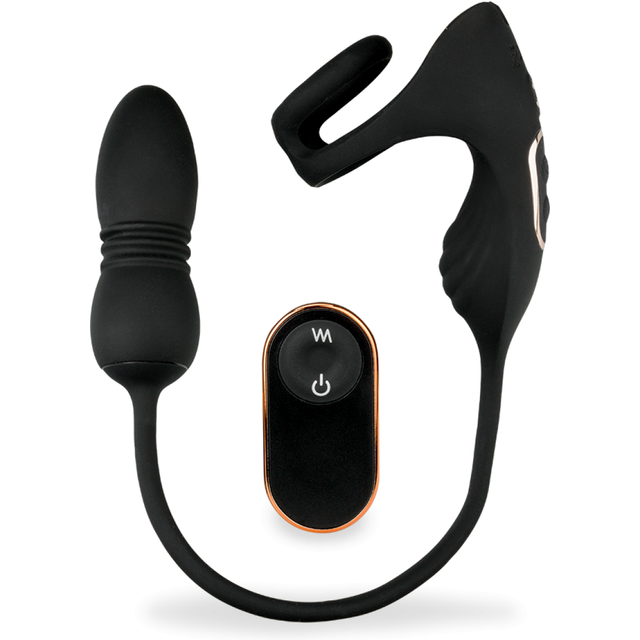 Plug anal vibrant va-et-vient avec cockring et masseur de testicules Wind