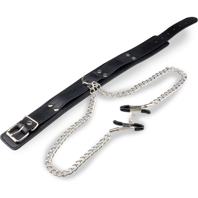 Collier cuir BDSM avec pinces à seins