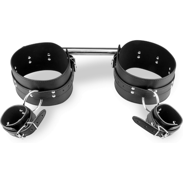 Contrainte BDSM cuisses et poignets avec barre