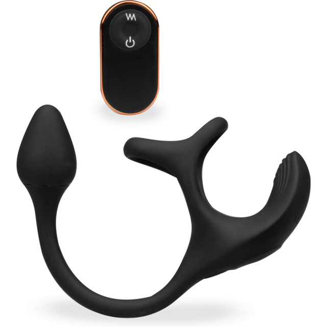 Triple cockring avec masseur de testicules et plug anal Fast